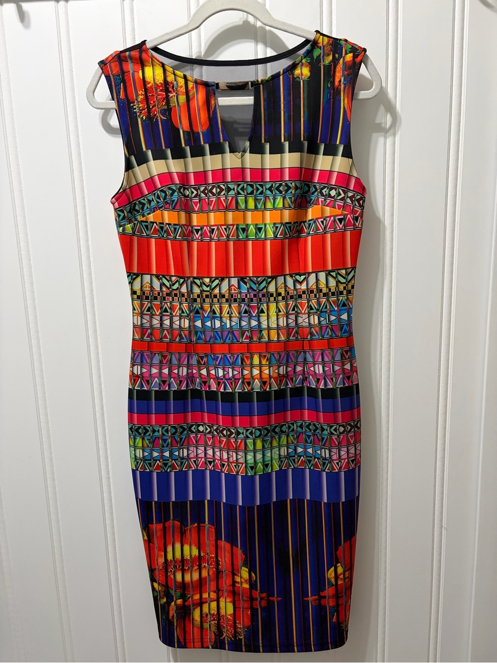 Joseph Ribkoff Dress 8 Multicolor Abstract Geometric Mesh Sheath Made Canada